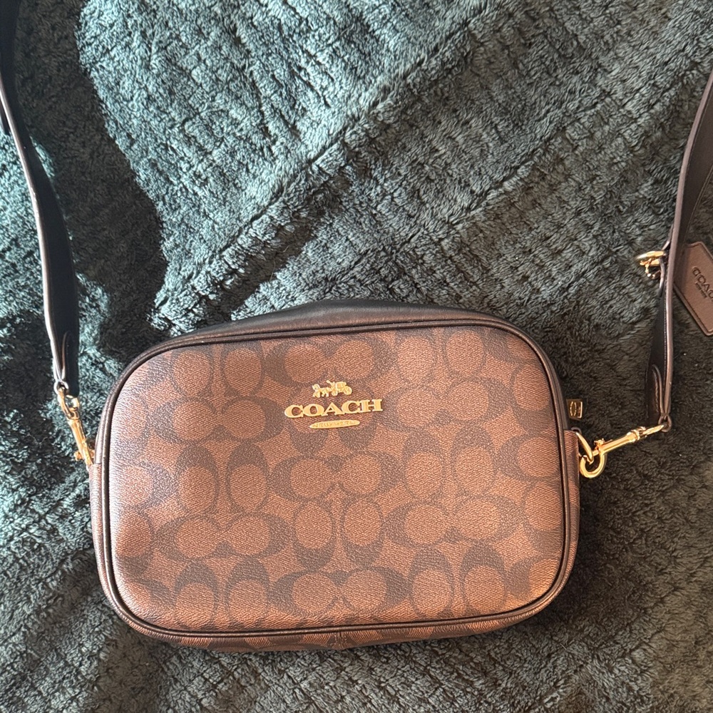 COACH Brown Signature Canvas Crossbody with Gold Hardware